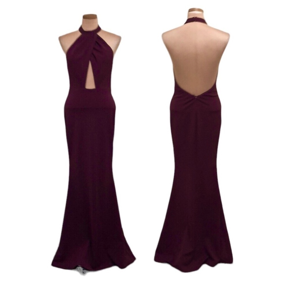 NWT Katie May Petra Formal Maxi Dress Size Large Burgundy Cut Out Gown